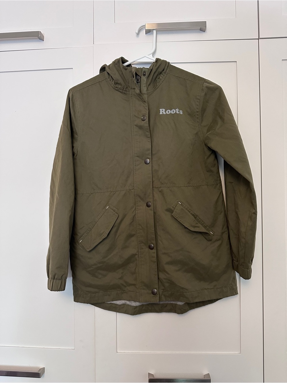 Girls Roots Olive Green Hooded Kids Jacket